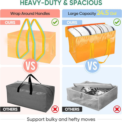 BALEINE 6-Pack Oversized Moving Bags with Reinforced Handles, Heavy-Duty Storage Tote for Clothes, Moving Supplies (Clear, 6-Pack)