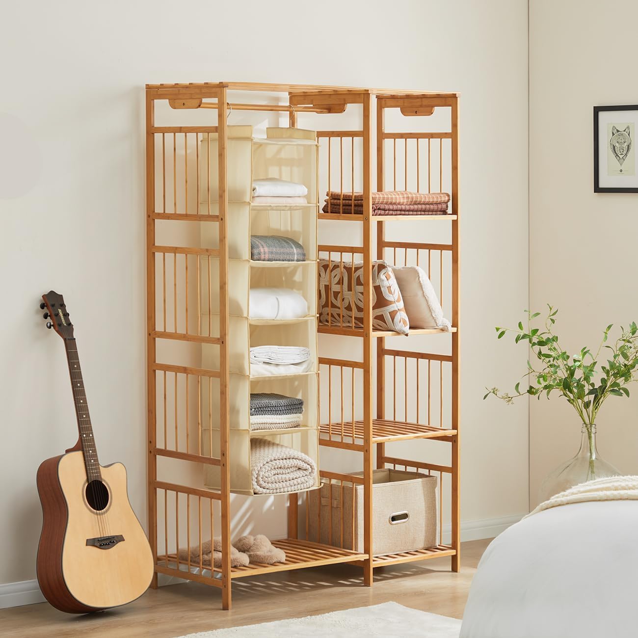 YOUDENOVA Hanging Closet Organizer, 6-Shelf Closet Hanging Shelves, Grey