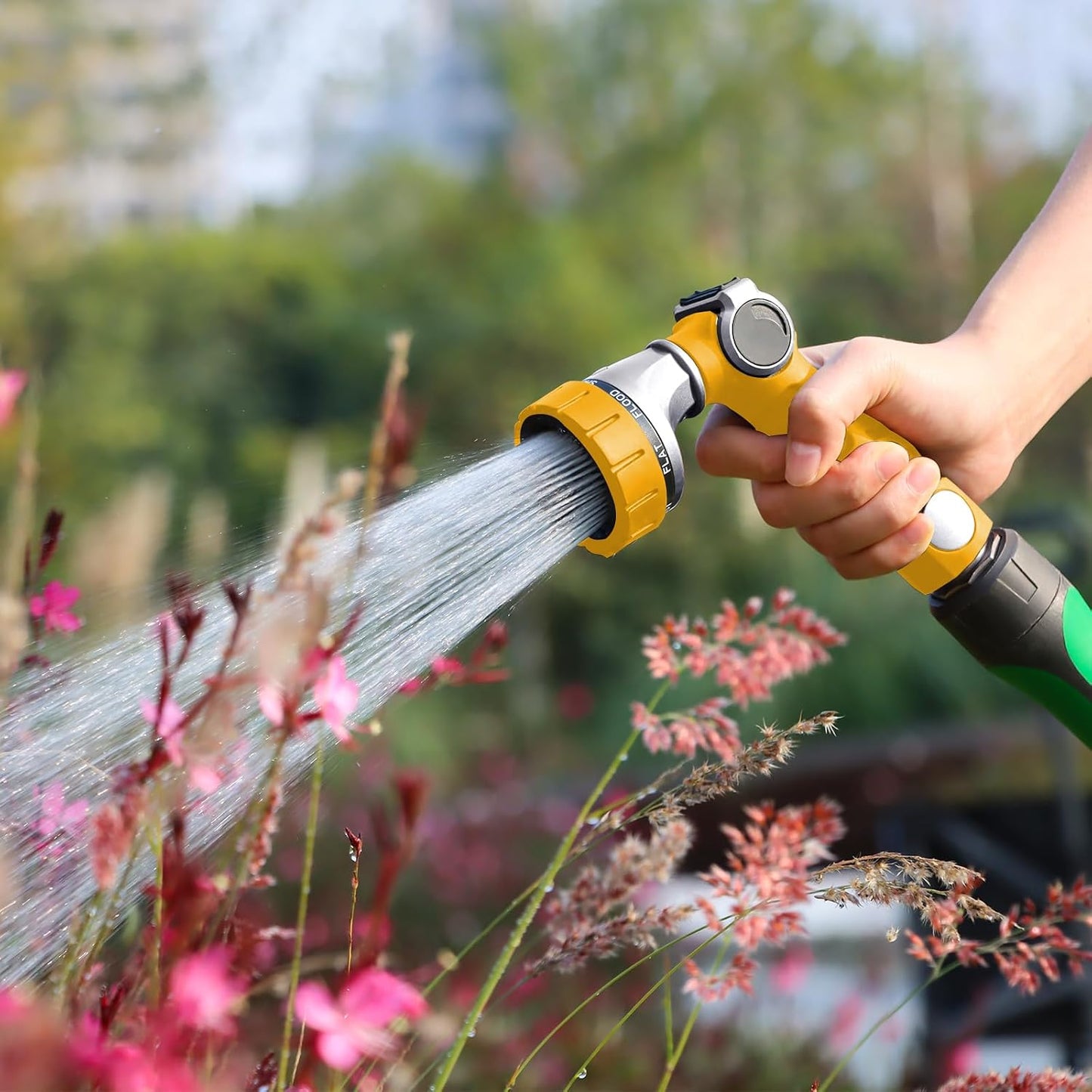 RESTMO Heavy Duty Hose Nozzle, Metal Garden Water Hose Sprayer with 7 Watering Patterns, Thumb Control, On Off Valve, High Pressure Nozzle Sprayer for Watering Plants, Car and Pet Washing, Bronze