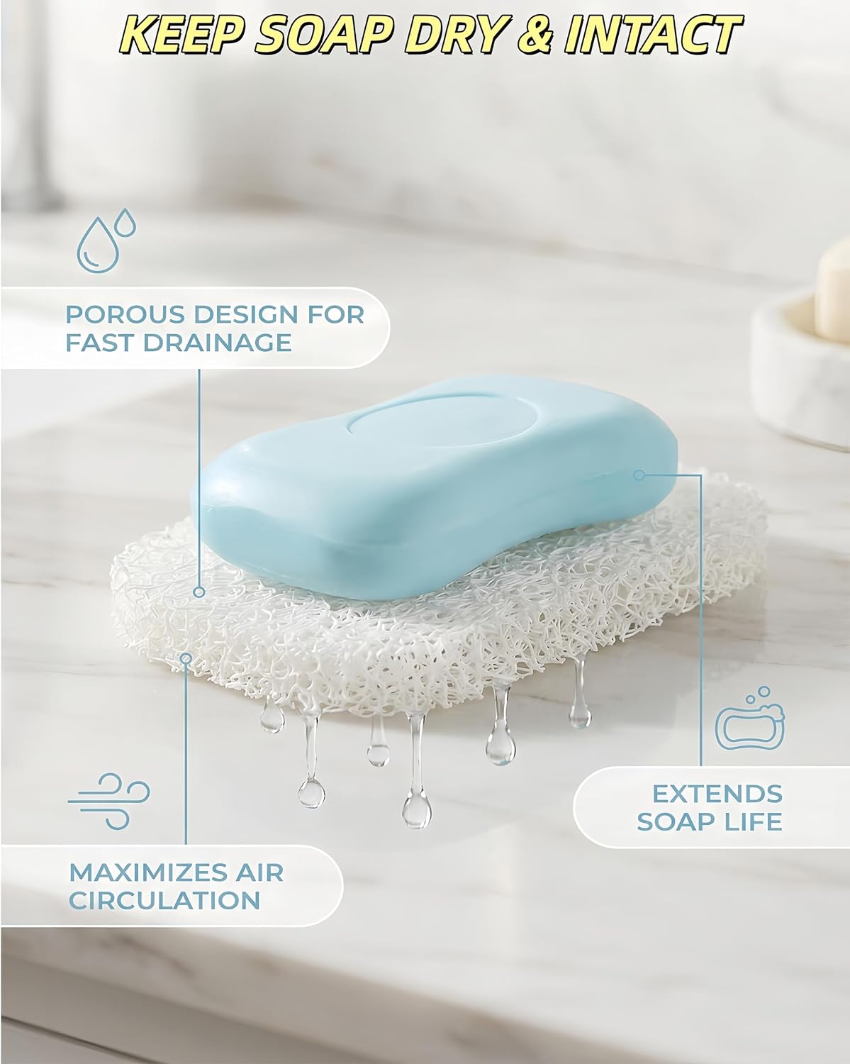 8 Pack Soap Saver Pads,Self Draining Soap Holder Pad for Bar Soap,4.3"×3" Soap Saver Holder,PVC Lifting Mats for Shower Bathroom Kitchen Sink, Keep Soap Dry