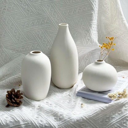 Ceramic Vase Set of 3 - Small Modern Minimalist Ceramic Bud Vases for Home Decor - Boho Aesthetic Flower Vases for Desk, Shelf & Table, Mantle, Bookshelf (Cute & Versatile) (Neutral Mix)