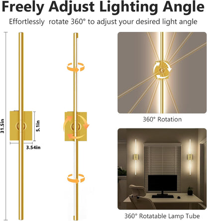 Eneru Battery Operated Wall Sconce Lights - 10000mAh Rechargeable Wireless Wall Sconces Set of Two with Touch and Remote, 360° Rotate, 4 Colors LED Wall Lamp for Living Room Bedroom Hallway (Gold)
