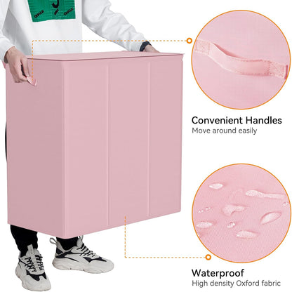 WOWLIVE 180L Laundry Hamper with Lid 3 Section,Large Laundry Basket with Removable Bags and Handles,Collapsible Dirty Clothes Hampers for Laundry,Laundry Basket Organizer for Laundry Room,Dorm,Beige