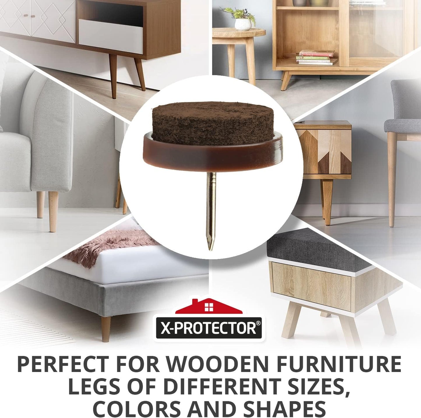 Nail-on Felt Pads X-PROTECTOR 40 PCS - 0.85" Felt Furniture Pads - Brown Chair Leg Floor Protectors - Nail in Furniture Pads for Furniture Legs - The Best Felt Chair Pads for Hardwood Floors (22mm)!