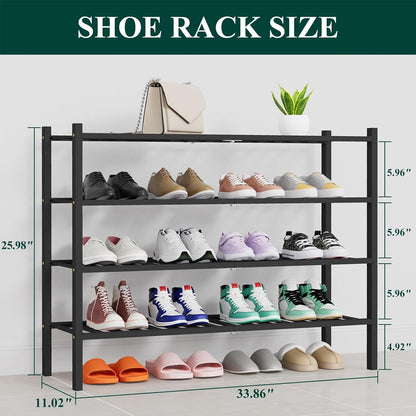 Smiry Bamboo Shoe Rack, 3 Tier Free Standing Wooden Shoe Organizer, Stackable Wood Shoe Storage Shelf for Closet, Entryway, 12 Vertical Slats, 2+1 Stack Standard Legs, 26.8"x11"x19.5", Natural