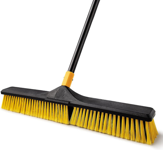 Yocada 24 inch Push Broom Brush 65.3 inch Long Stiff Bristles Heavy-Duty | Outdoor Commercial Broom for Cleaning Bathroom Kitchen Patio Garage Deck Concrete Wood Stone Tile Floor