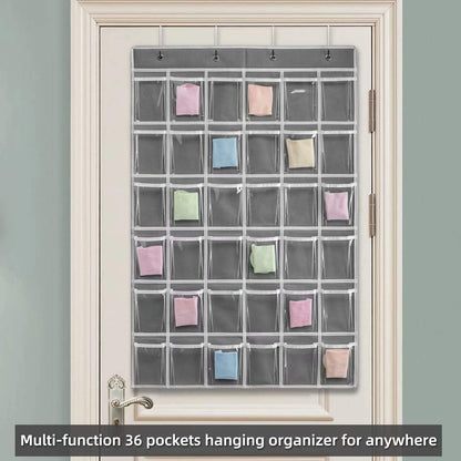 SAVERHO 36 Clear Pockets Classroom Pocket Chart for Cell Phone and Calculator Holder, Door Hanging Pocket Chart for Classroom Phone Holder with Number Sticker and Hooks (Blue)