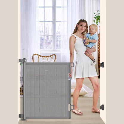 71 inch Retractable Baby Gates, EZIGO Extra Wide Baby Gate for Large Opening Extra Long Mesh Gate for Kids or Pet Dog Gate Child Safety Gate for Stairs Hallways Doorway Indoor Outdoor, Gray