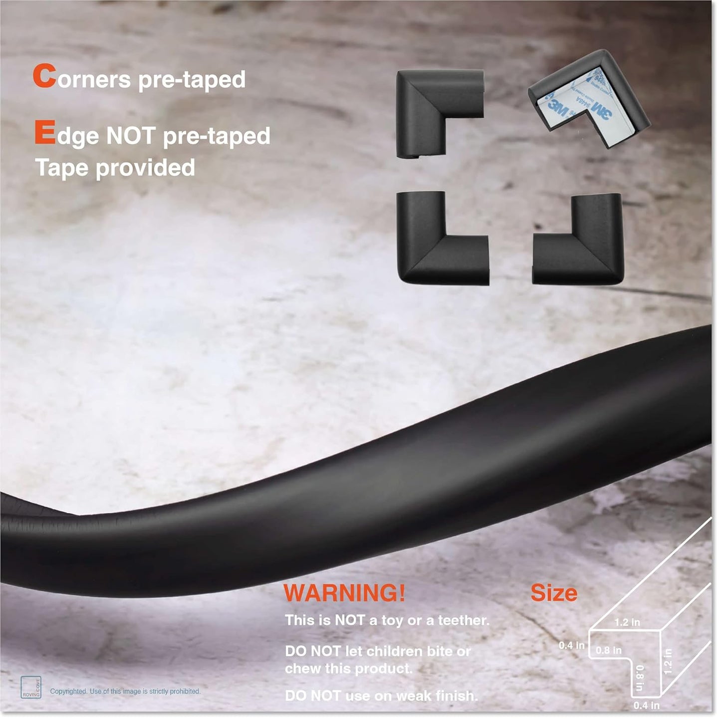 Roving Cove Slimfit Corner Edge Protector for Baby Proofing (Small 15ft Edge 4 Corners), Furniture Safety Bumper Guard, Soft NBR Rubber Foam, 3M Adhesive, Oyster White (Off White)
