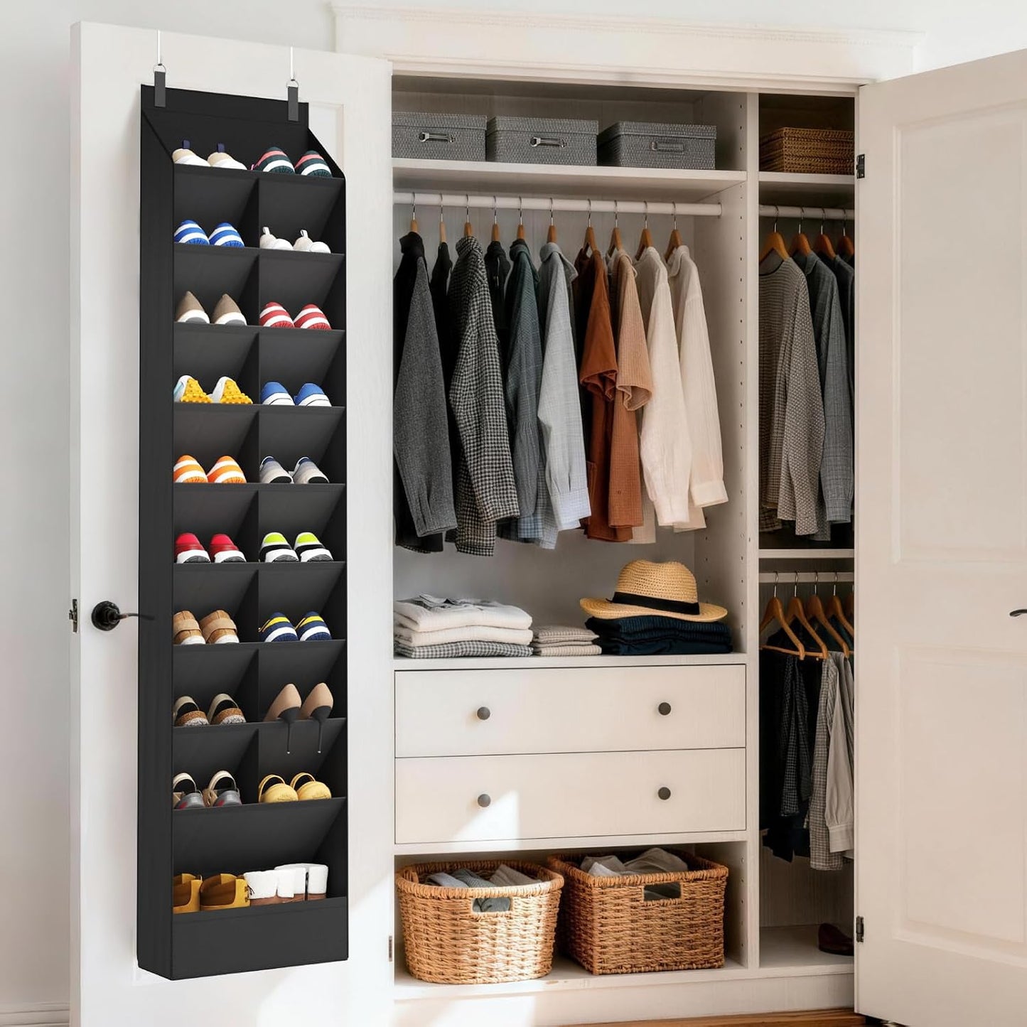 Lifewit 6 Tier Over the Door Shoe Organizer with 11 Large Deep Pockets, Fabric Hanging Shoes Shelf for Closet, Dorm Storage, Fit Up to 12 Pair Shoe Rack Holder for Sneakers, Boots, Gray