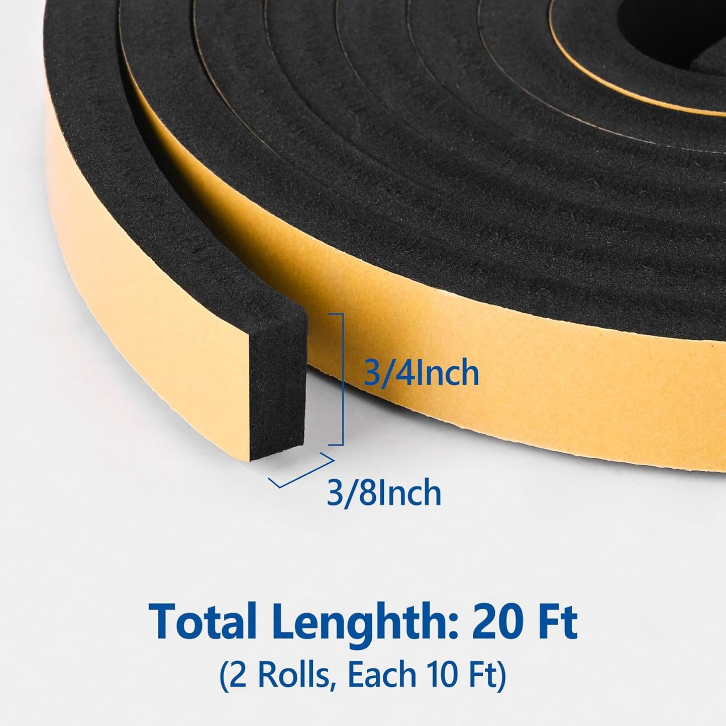 Kikerike Self Adhesive Foam Tape Weatherstrip 1/2In x 1/4In x 16.5Ft High Density Foam Insulation Strips Seal Weather Stripping with Strong Adhesive for Door and Window Sound Isolation Soundproofing