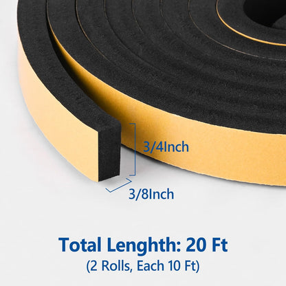 Kikerike Self Adhesive Foam Tape Weatherstrip 1/2In x 1/4In x 16.5Ft High Density Foam Insulation Strips Seal Weather Stripping with Strong Adhesive for Door and Window Sound Isolation Soundproofing