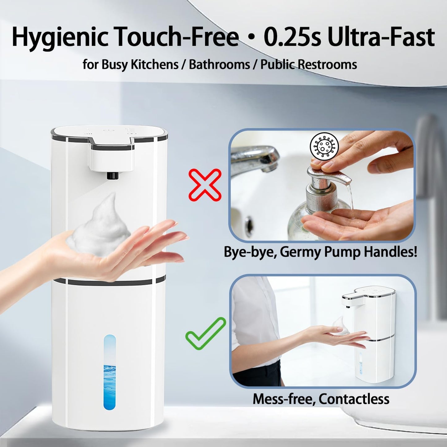 Automatic Soap Dispenser, Dish & Hand Foaming Soap Dispenser for Bathroom Kitchen, Liquid Auto Smart Electric Foam Pump Touchless，420ml-4 Levels Adjustable