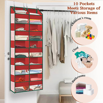 Over The Door Organizer, 5-Tier Extra Large Behind Door Storage with 10 Big Front & 10 Mesh Pockets, 80lb Capacity, Hanging Storage Organizer with Clear Window Kids Toys, Shoes, Diapers, Light Grey