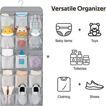 MISSLO 30 Large Pockets Dual Sided Hanging Shoe Organizer for Closet with Rotating Hanger Hanging Shoe Shelves, Grey