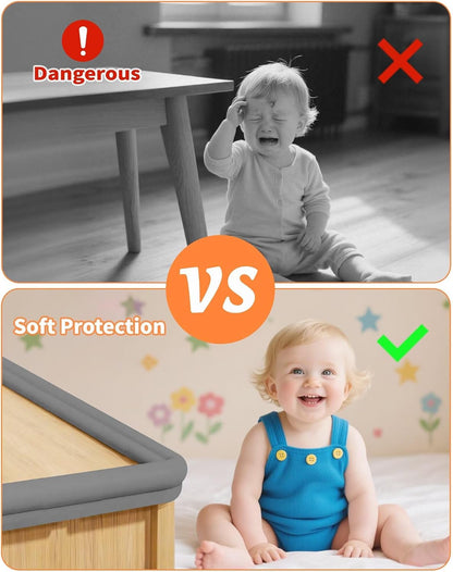 16.4FT L-Shape Baby Corner Protector Guards, Pre-Taped, 0.47''Thick | Edge Safety Bumpers for Furniture & Sharp Table Corners, with 10 Corners, Waterproof Soft Foam Adhesive Guard Cushion, White