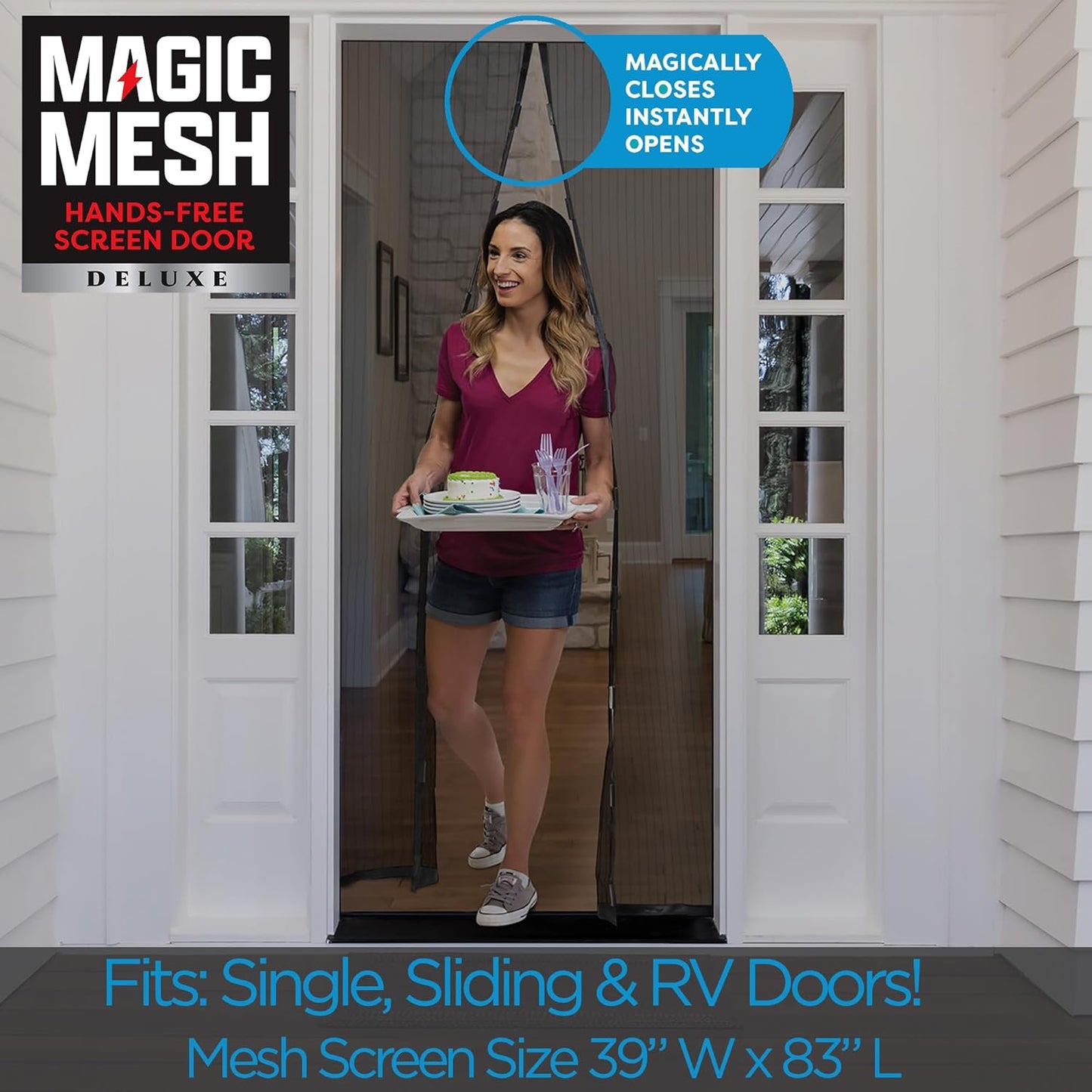 Magic Mesh Deluxe, Black | Magnetic Screen Door, Heavy Duty, Magnetic Closure, Door Net, Patio Screen, Sliding Door Screen, Bug Screen for Doorways, Kid & Pet Friendly | Size 39" x 83" (Pack of 1)