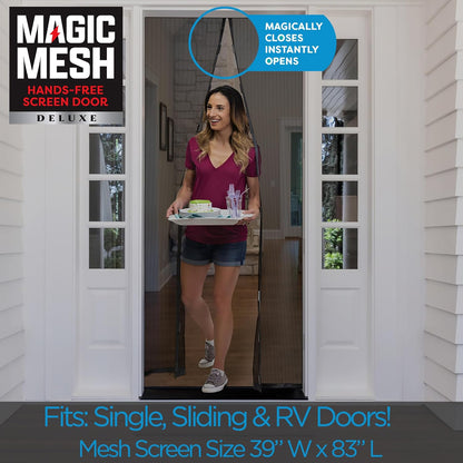 Magic Mesh Deluxe, Black | Magnetic Screen Door, Heavy Duty, Magnetic Closure, Door Net, Patio Screen, Sliding Door Screen, Bug Screen for Doorways, Kid & Pet Friendly | Size 39" x 83" (Pack of 1)