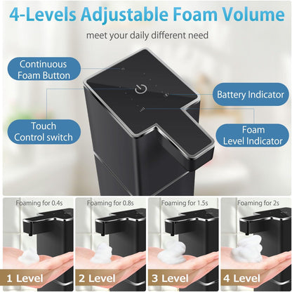 Automatic Foaming Soap Dispenser Touchless 380ml/12.8oz Rechargeable Hand Soap Dispenser Wall Mounted 4 Levels Adjustable Foam Soap Pump for Bathroom Kitchen Dish Soap