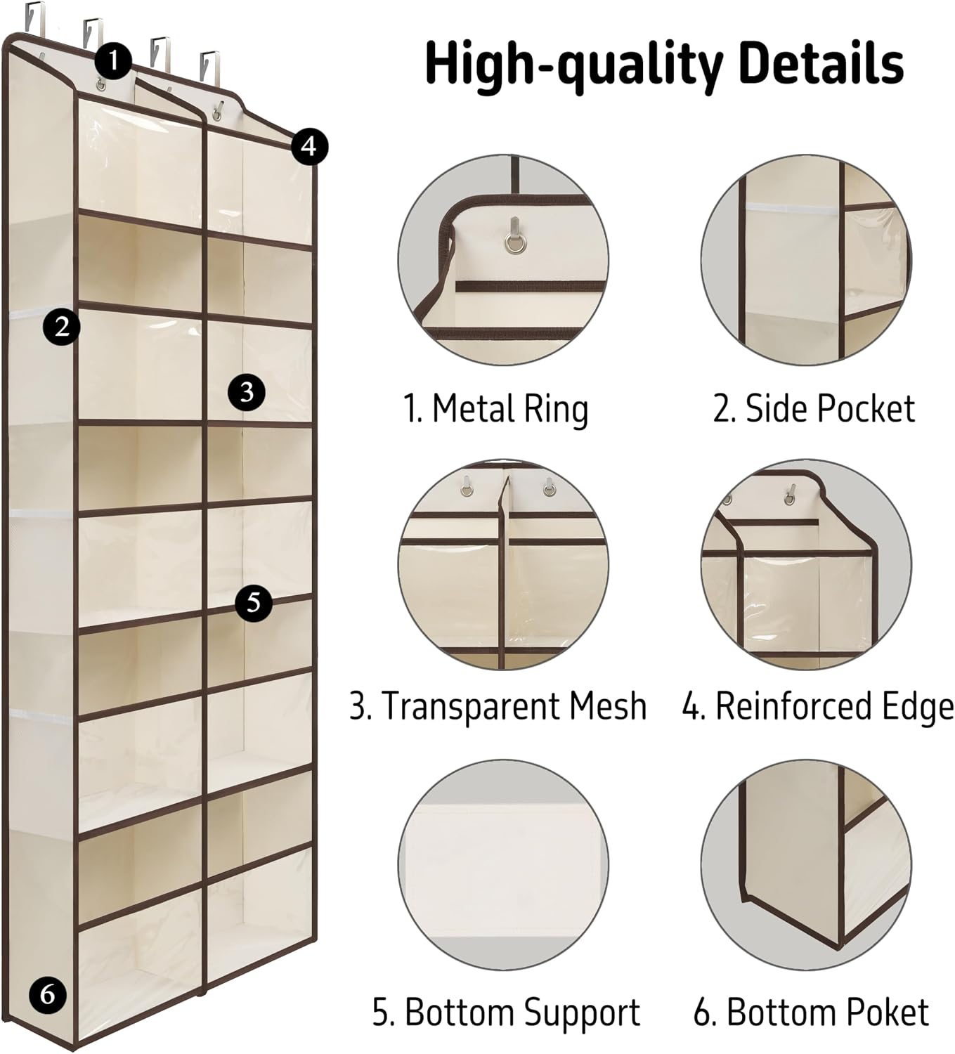 Giraffe Creation Black Over Door Organizer with 10 Large Clear Pockets, Double-Row Hanging Door Storage for Closet, Bathroom, Nursery, Bedroom, Dorm, Toys, Cosmetics, Baby Essentials