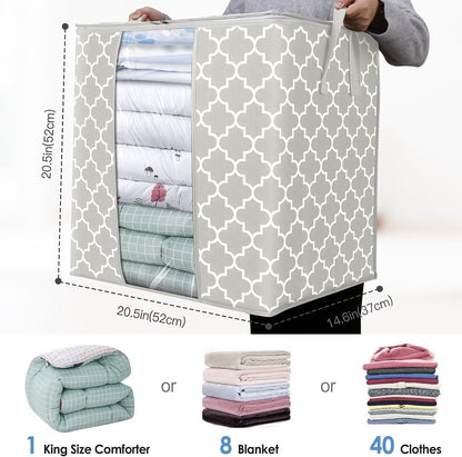 WISELIFE Storage Bags 3 Pack/100L Large Blanket Clothes Organization and Storage Containers for Comforters,Bedding, Foldable Organizer with Reinforced Handle, Clear Window, Sturdy Zippers,Gray