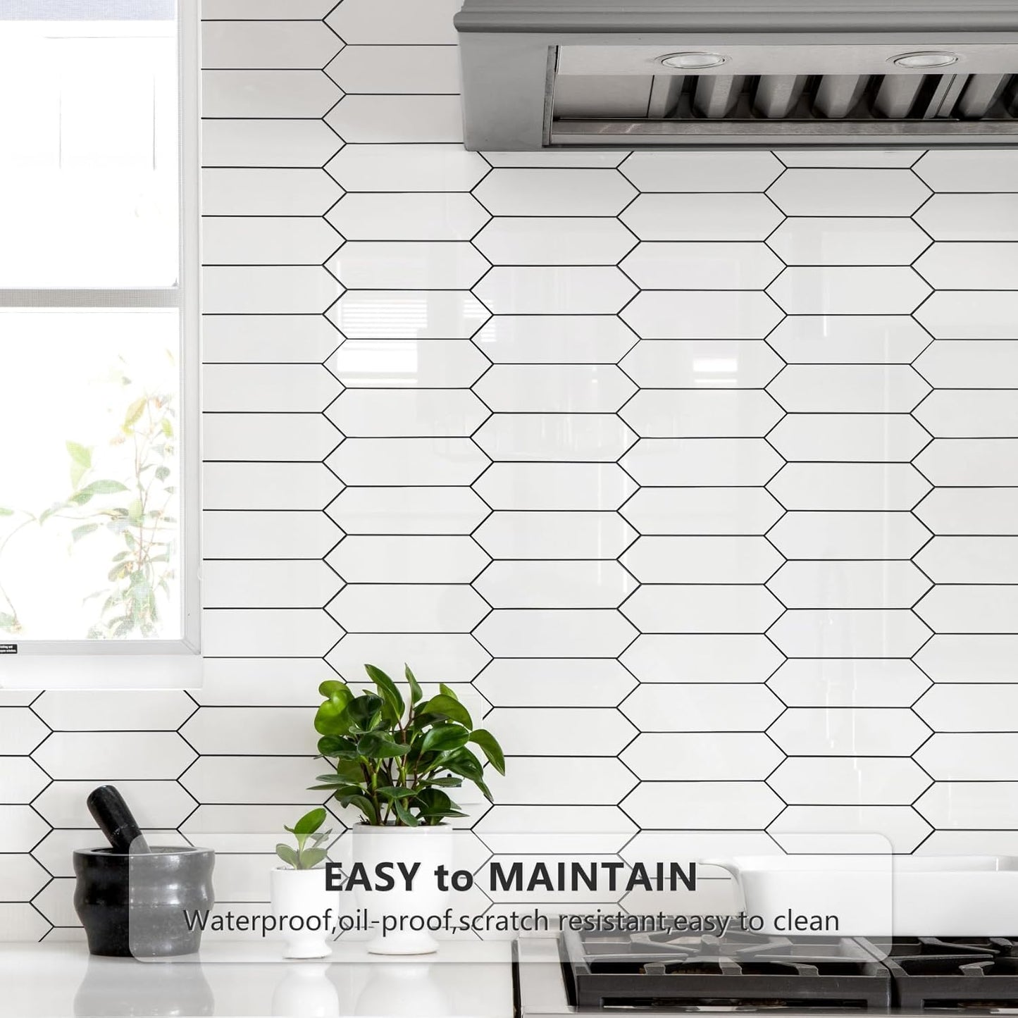 Vamos Tile Glossy Dolomite White Backsplash Tile Peel and Stick, 12.8 x 12.8 Inch 10 Sheets Long Hexagon PVC Self Adhesive Mosaic Wall Tiles Stick on Backsplash for Kitchen and Bathroom