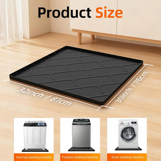 Washing Machine Drain Pan Silicone Mat, 32 x 30 Inch Washer Drip Tray, Non-Slip Waterproof Washer Tray for Floor Protection, Anti-Vibration Mat for Washer or Dryer