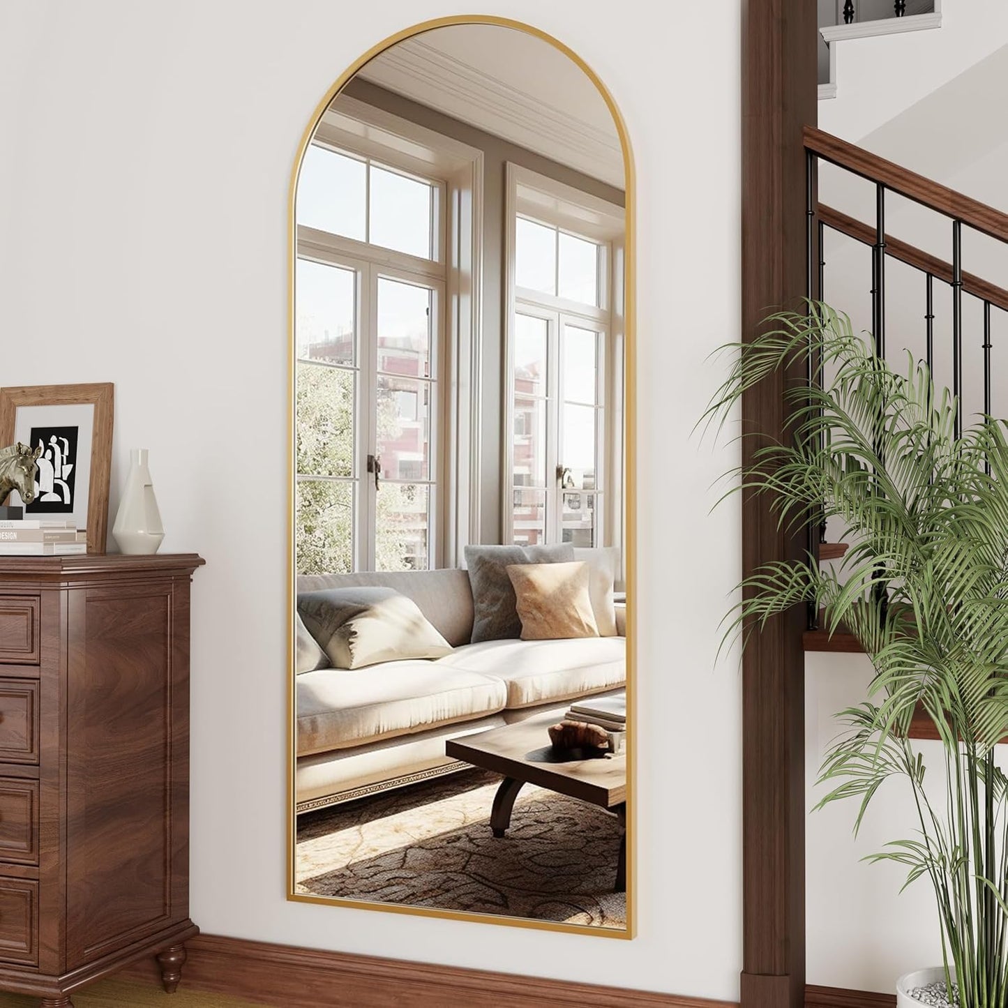 OGCAU Floor Full Length Mirror, 56"x20" Arched Full Body Mirror, Hanging or Leaning, Standing, Wall Mounted with Aluminum Frame for Bedroom Living Room, White