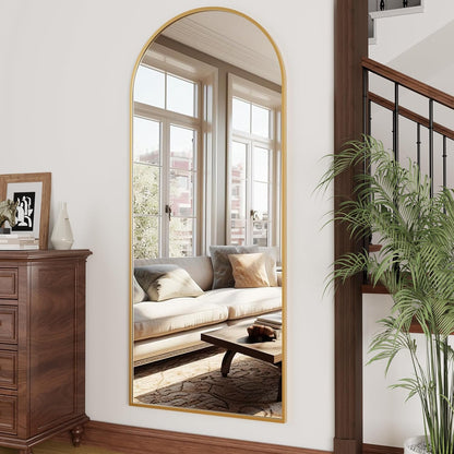 OGCAU Floor Full Length Mirror, 56"x20" Arched Full Body Mirror, Hanging or Leaning, Standing, Wall Mounted with Aluminum Frame for Bedroom Living Room, White