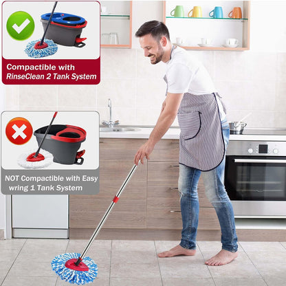 Spin Mop Replace Heads for O Cedar Rinse Clean 2 Tank System, Spin Mop Replacement Head 2 Microfiber Mop Refills, 1 Triangle Head Cover and 30-58in Handle 1 1Scrub Brush