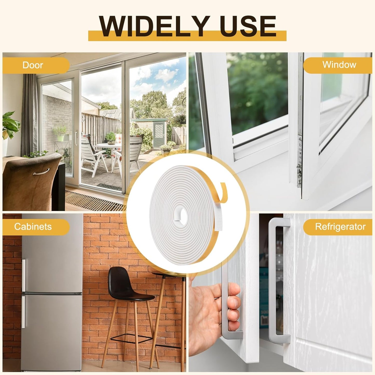 MECCANIXITY Weather Door Seal Strip Tape, Door Insulation Stripping Single Side Strong Self Adhesive Foam Tape Gap Filler for Door, Window, 1/4 Inch x 1/16 Inch x 32 Feet White 2 Pack