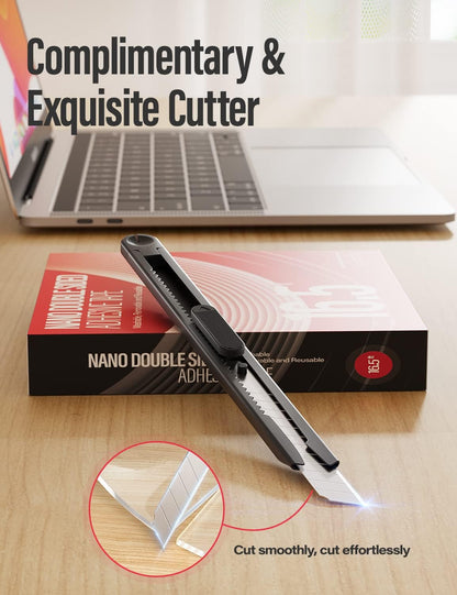 Double Sided Tape Heavy Duty Traceless Removable Washable Nano Gel Grip Tape, Clear Sticky Adhesive Mounting Tape for Home/Office/Car Decor/Wall Decor, Fix Carpet Mats