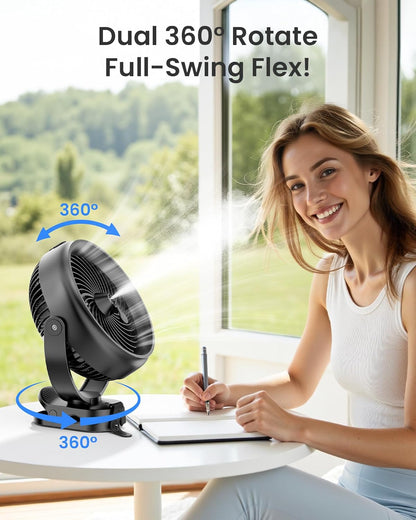 Koonie 8" Clip on Fan, 10000mAh Rechargeable Battery, Strong Airflow | 4 Speeds, Sturdy Clamp, Ideal Portable USB Desk Fan for Office, Golf Cart, Camping, Travel, Tent, Outdoor, Treadmill & Gym