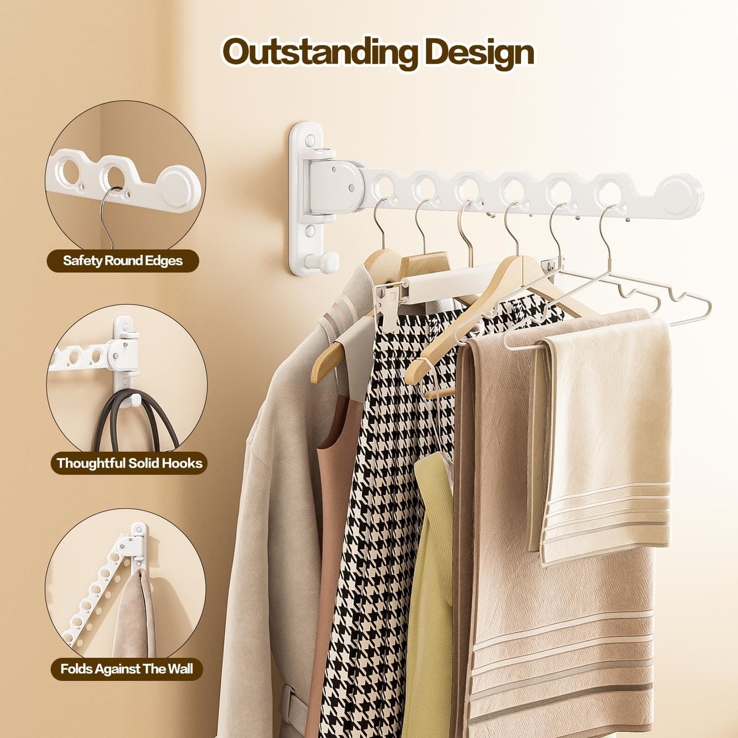 Wall Mounted Clothes Drying Rack, Laundry Clothes Hanger Rack Wall Mounted, Foldable Clothes Rack for Laundry Room, Space Saving Closet Storage Organizer Clothes Hanger Indoor, 1pcs(White)