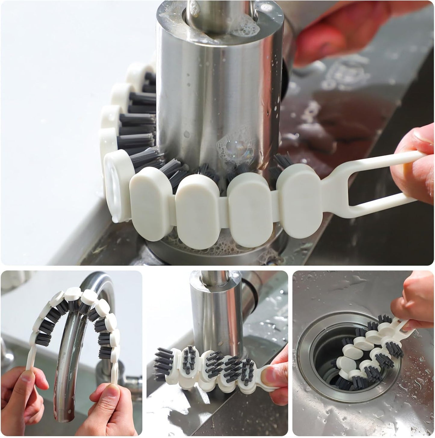 4 Pcs Bendable Crevice Cleaning Brush Set for Kitchen and Bathroom Sink Faucets Multi-Functional Hard Bristle Scrub Brushes