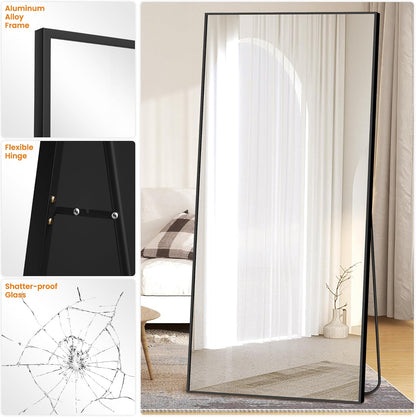 TRAHOME Full Length Floor Mirror 56"x15", Standing Mirror with Aluminum Frame, Large Body Mirror for Bedroom, Living Room and Bathroom, Black