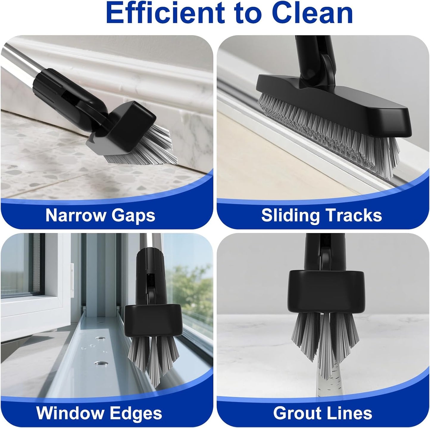 BITOPE Grout Brush Cleaner with Adjustable Long Handle Swivel V-Shaped Stiff Bristles Scrubber for Cleaning Tile Crevice Line Corner Bathroom Shower Baseboards Hard to Reach Areas-56 inch