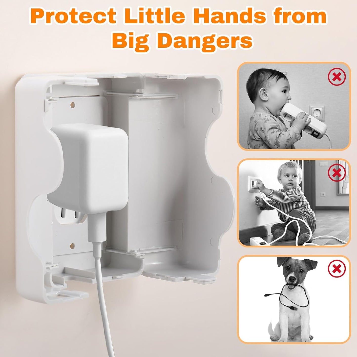 Tellegloww 4 Pack Safety Outlet Cover Box Wall Outlet Cover for Baby Proofing Extra Large Electrical Plugs and Adapters Receptacle Box Receptacle Protector with Childproof Lock & Cable Management