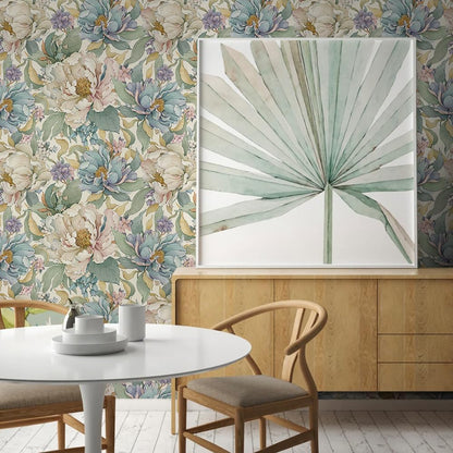 MuralPeel White Poppies Floral Modern Grey Peonies Flowers Peel and Stick Wallpaper Self Adhesive Removable Easy Peel Off Stick on Wall Paper for Bedroom Renter