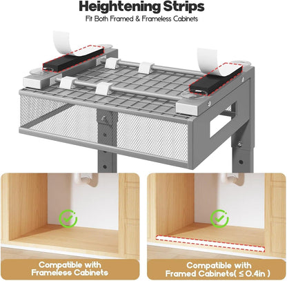 Under Sink Organizer, 2-Tier Dual Pull Out Cabinet Organizer Drawers With Smooth Circular Rail, Large Capacity Metal Mesh Sliding Shelves For Bathroom& Kitchen Storage,Height Adjustable–White,2 Packs