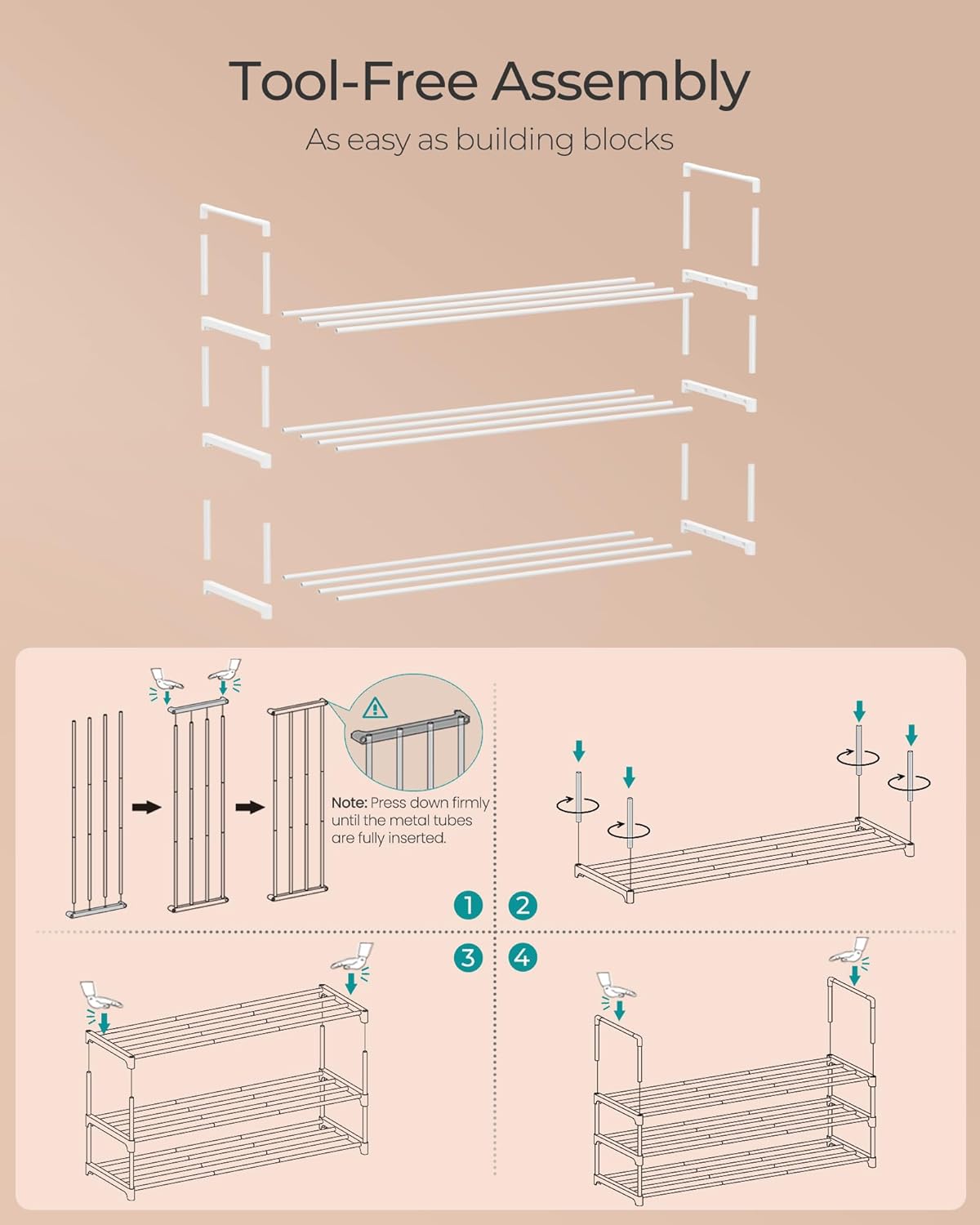SONGMICS Shoe Rack, 6-Tier Shoe Organizer, Metal Storage Shelf, Upright or Upside Down, for 24-30 Pairs, Stackable, for Entryway, 11.8 x 36.2 x 42.7 Inches, Black ULSA306BH01