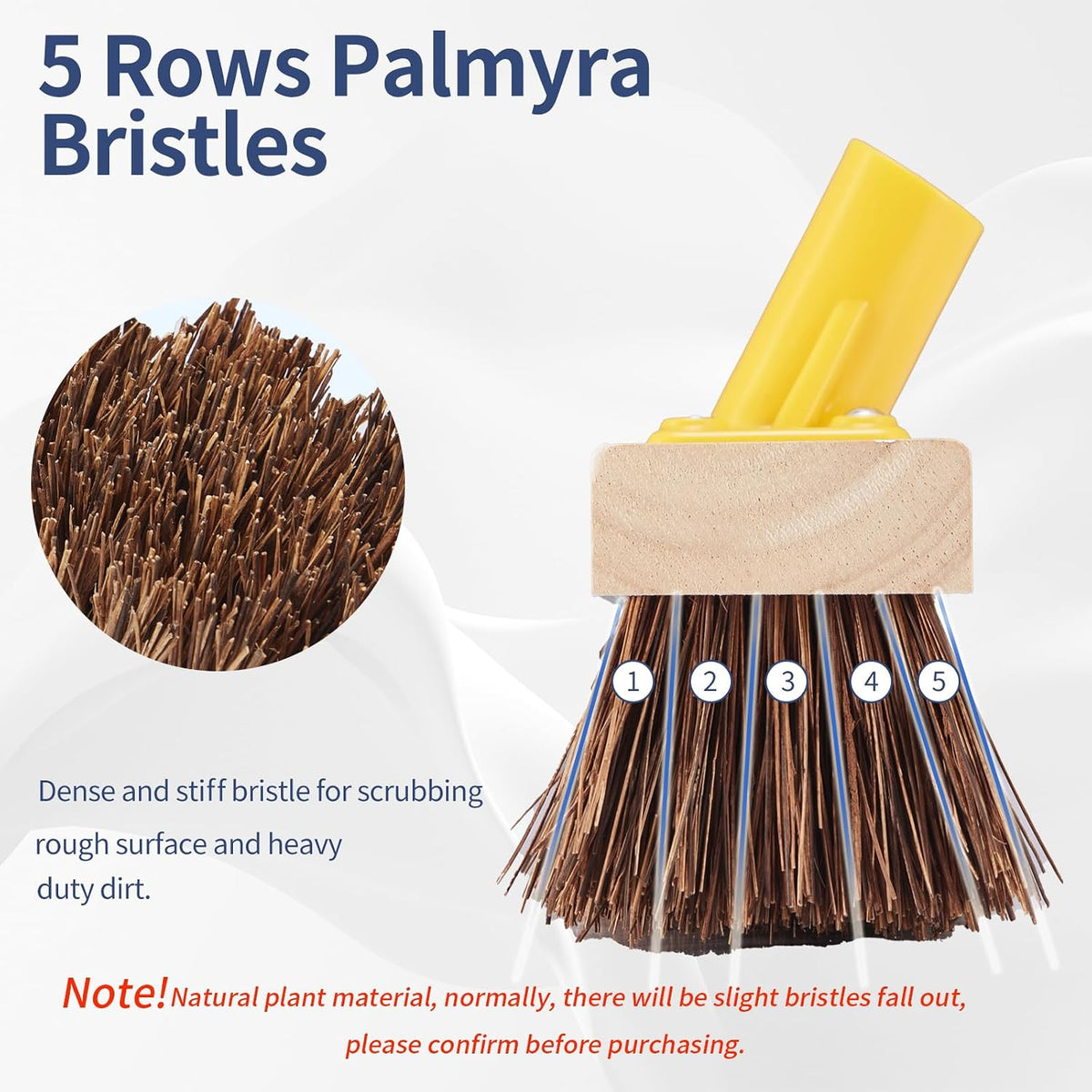 NICOFPHY Floor Scrub Brush with Long Handle - 60" Heavy Duty Deck Brush with Stiff Natural Palmyra Bristle for Scrubbing, Outdoor Scrubber Brushes for Cleaning Concrete Floor, Garden, Patio, Shower