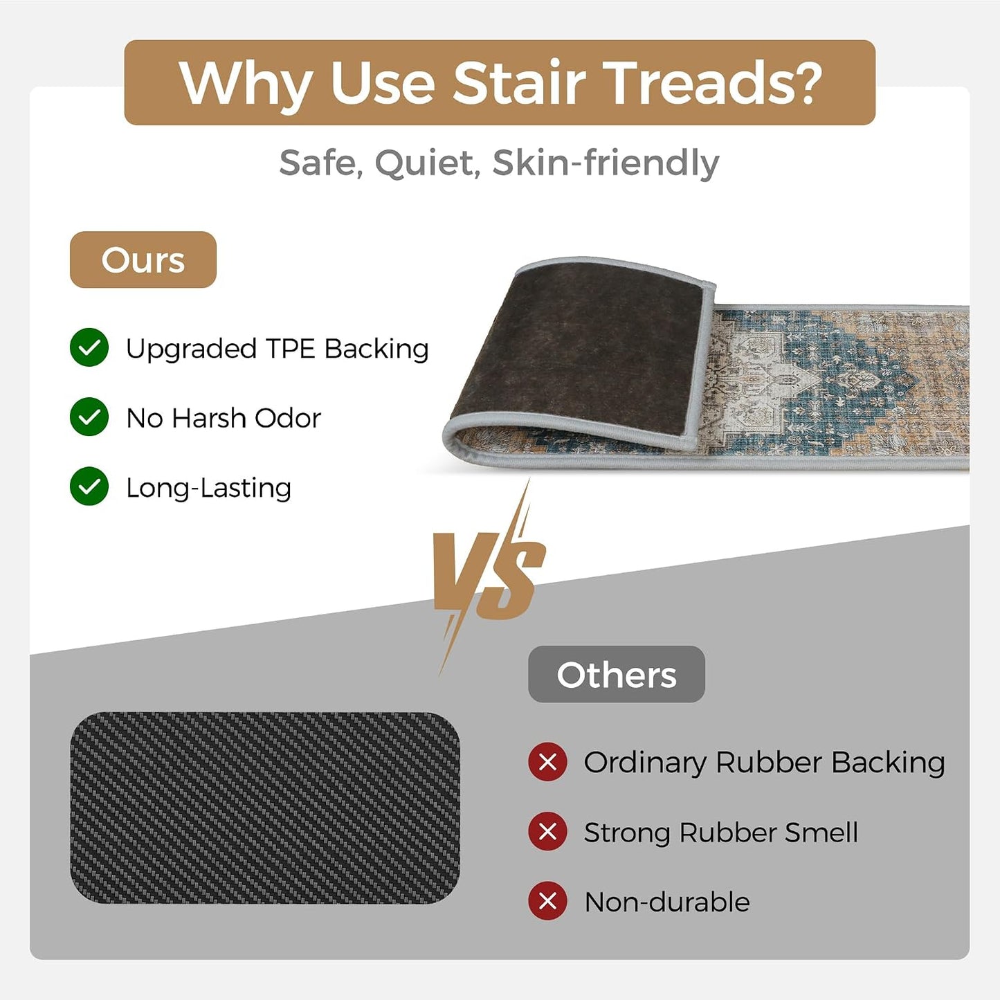 sarben Non Slip Stair Treads for Wooden Steps 15PCS - 8"x30" Indoor Safety Carpet, Edging Mats with TPE Adhesive Backing, Pet and Elderly Friendly Stair Rugs (Taupe) - Colors B