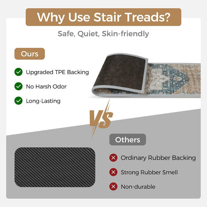 sarben Non Slip Stair Treads for Wooden Steps 15PCS - 8"x30" Indoor Safety Carpet, Edging Mats with TPE Adhesive Backing, Pet and Elderly Friendly Stair Rugs (Taupe) - Colors B
