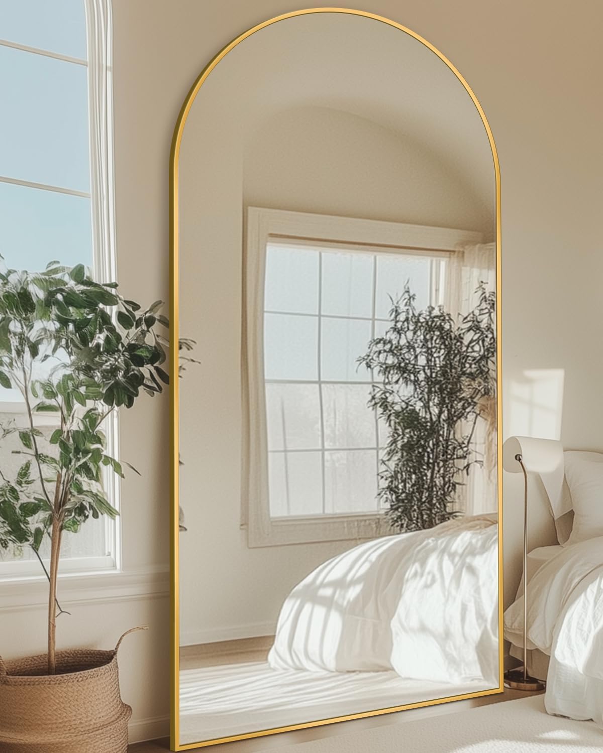 Full Length Mirror with Stand, 71"x28" Arched Full Body Large Stand Up Aluminum Frame Floor Standing Mirror, Freestanding Hanging Leaning Mounted for Bedroom Living Room Entryway Gold