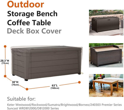 Patio Deck Box Cover, 63x30 Inch Fire Pit Covers with Straps and Handles, Waterproof Heavy Duty Outdoor Furniture Winter Cover for Keter, Suncast, Lifetime Container