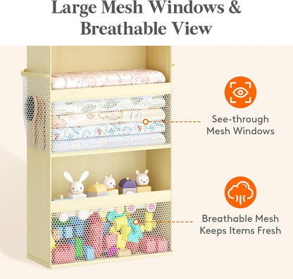 Lifewit 4 Tier Over the Door Diaper Organizer for Nursery, Large Heavy Duty Hanging Storage with 4 Mesh Side Pockets, Sturdy Back of Door Shelf for Baby Stuff Toy in Pantry, Laundry, Bathroom, Gray
