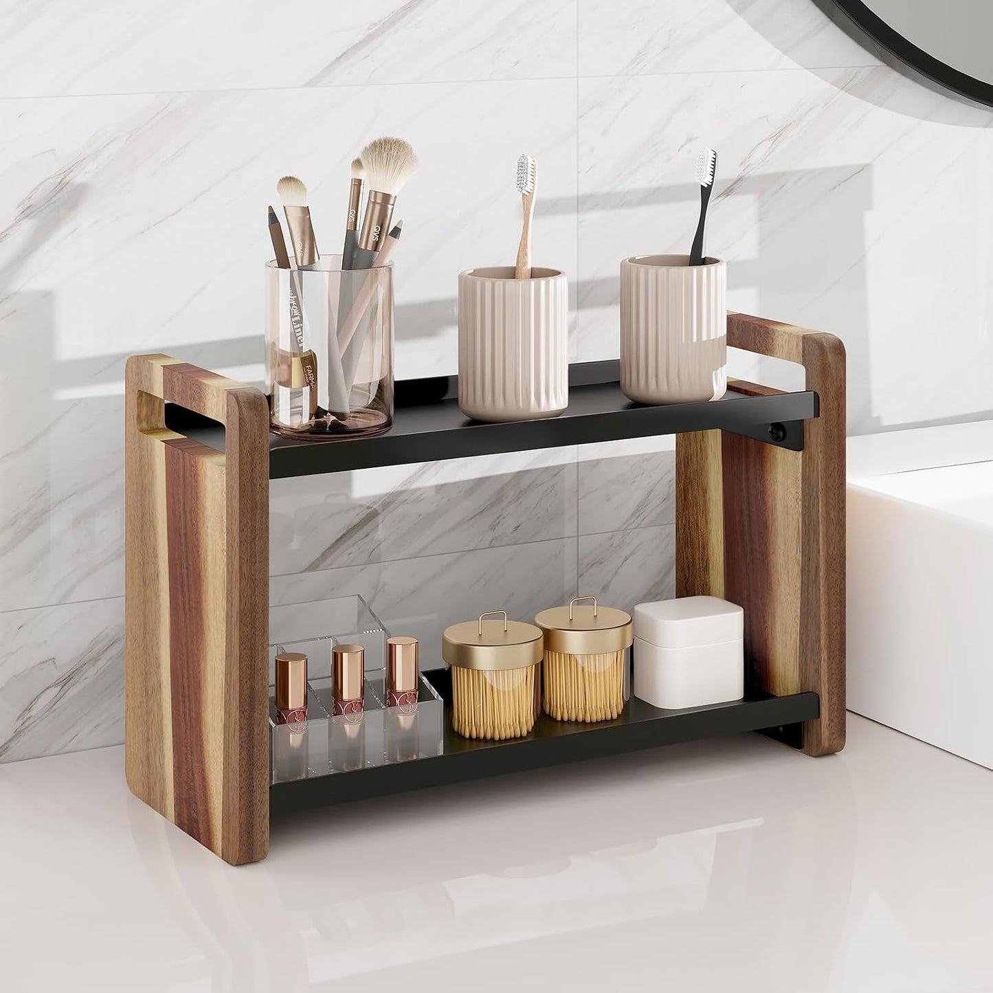 Bathroom Counter Organizer,Bathroom Counter Shelf,Bathroom Organizers,Under Sink Organizer,Cologne Organizer For Men,Colognes Stand,Cologne Cabinet,Vanity Shelf(Black 2 Tier)