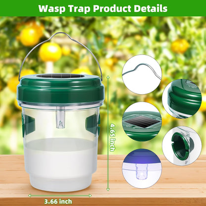 Upgraded Solar Wasp Traps Outdoor Hanging Yellowjacket Trap Hornet Wasp Catcher with UV LED Light Reusable Bee Traps for Outside, Garden, Backyard, and Orchard,4 Pack