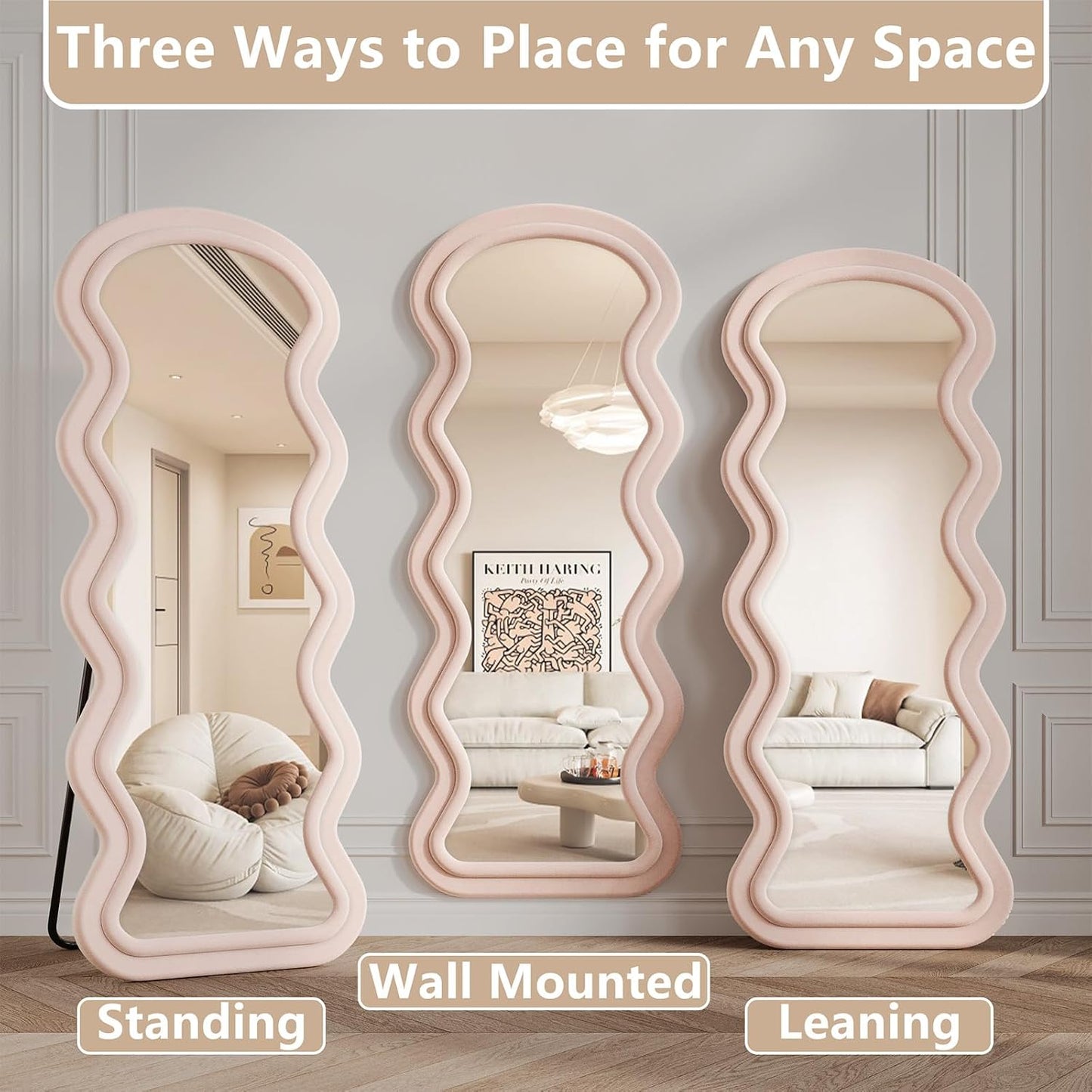 71"x32" Flannel Full Length Mirror, Arched Mirrors Full Length with Stand, Flannel Floor Mirror for Bedroom and Living Room, Full Body Mirror Hanging or Leaning, White